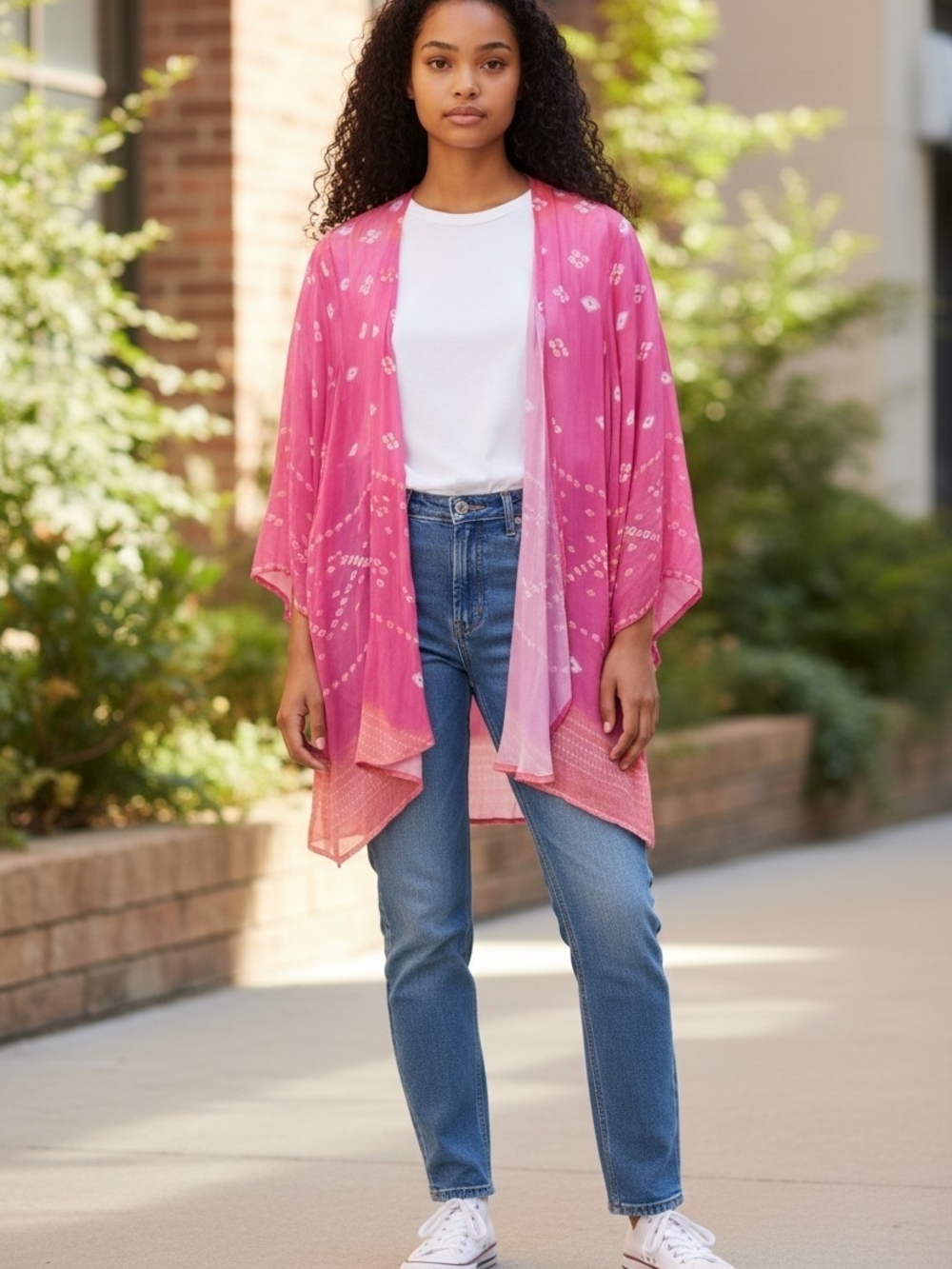 SOFT SURROUNDING Pink Floral Open-Front Kimono